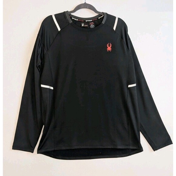 Spyder Active Web Black Mens Long Sleeve Shirt Large Workout Athletic Reflective - Picture 1 of 12